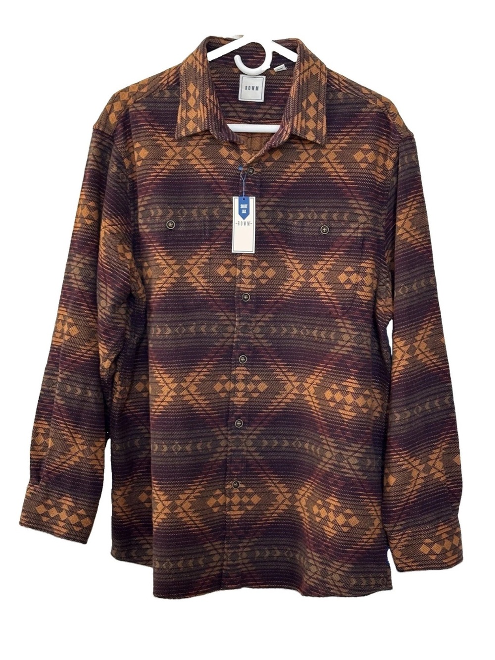ROWM Aztec Flannel 100% Cotton Button Up Shirt Jacket Men’s L Southwestern NWT